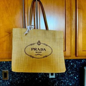 Prada Raffia Large Tote Beach Bag